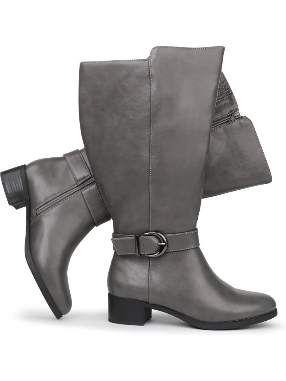Women's Grey Extra Wide Calf Pull On Side Zipper Boots